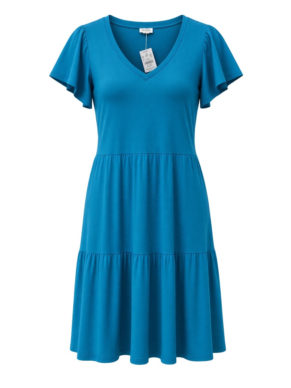 NWT J. Crew Teal V-Neck Tiered Flutter Sleeve Mini Dress | L
